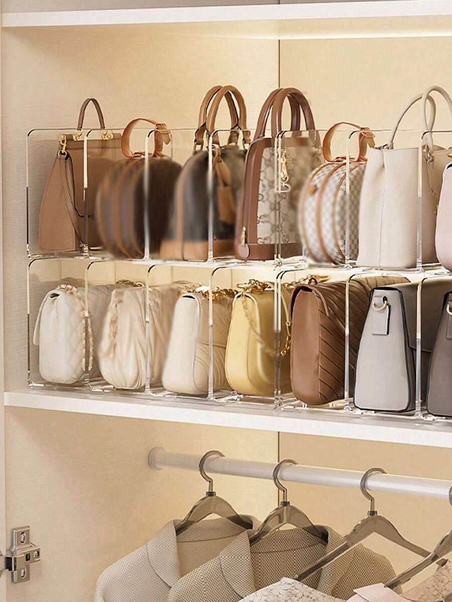 Caixa de Armazenamento de Bolsas; Placa de Divisória de Armário; Suporte para Bolsas; Prateleira de Armazenamento Transparente para Bolsas; Divisória