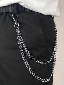 Punk Style Chain Design Pants Belt, Fashionable Double Layered Waist Chain For Jeans Trousers,  All-Match & Exquisite Belt For Birthday Gift - Bạc - Xem 2