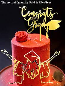 2Pcs Reusable & Stylish "Congrats Grad" Cake Topper - Celebrate Your Graduation In 2026! Congrats Grad" Acrylic Letters - Perfect For Graduation Cakes, Photos & More! Celebrate Your Achievements #Graduation2026 #GraduationParty #CongratsGrad #PartyDecor - Multicolor - View 9