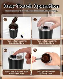Electric Coffee Grinder, CoffeeBean And Spice Grinder,300w Powerful Power Portable With Heavy-DutyStainless Steel Grind Blades - 黑色 - 查看 6