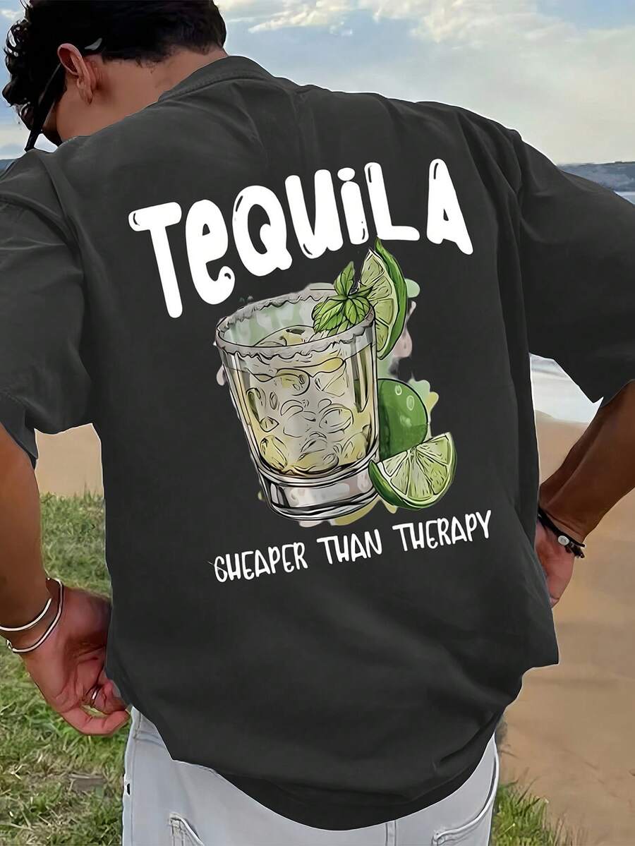 SU ER Men's Fashionable Printed Loose Short Sleeve T-Shirt | Exquisite Design | Summer Essential | Easy To Match, Showcasing Your Style - Dark Grey - View 1