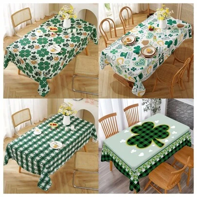 1 pieza Mantel, Mantel verde trébol, Mantel rectangular de hoja afortunada resistente a las arrugas de poliéster de alta calidad y suave, adecuado para restaurantes, cocinas, fiestas, picnics, campamentos, decoraciones de mesa festivas, reuniones familiares, accesorio de mesa estacional, protección universal de mesa interior/exterior.