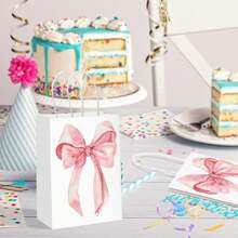 12 个时尚粉色蝴蝶结纸质礼品袋带手柄，适合女孩生日、圣诞派对、糖果袋、新娘订婚派对用品（白色，大蝴蝶结） - 彩色 - 查看 5