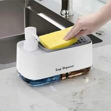 Conjunto de Dispenser de Sabão de Cozinha, Conjunto de Sabonete Líquido para as Mãos e Louça, Organizador de Pia de Balcão com Suporte para Esponja, Suporte para Pano, Escorredor e Suporte para Escova, Garrafas Recarregáveis para Cozinha e Banheiro, Utensílios Práticos de Cozinha, Decoração Moderna para Casa - Multicolorido - Visão 3