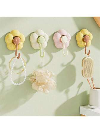 Förvaringskrok med sugkopp och blommor i tecknad stil, stansfri, sömlös, återanvändbar, stark lastbärande krok, lämplig för vardagsrum, kök, badrum, toaletter, bakom dörrar och väggar. Användbar i flera scenarier, en sekund på väggen, omedelbar användning.