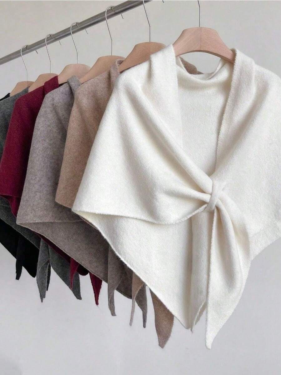 1pc Women's Solid Color Triangular Wool Blend Loose Knit Shawl, Elegant Style, Suitable For Outdoor Travel In Autumn/Winter And Snowy Season.1pc Women's Solid Color Triangular Wool Blend Shawl - Elegant Loose Knit Wrap, Warm Winter Scarf For Outdoor Travel, Snowy Day Outfits, Fall/Winter Fashion Accessory, Soft Cozy Neck Wrap, Versatile Cold Weather Must-Have, Minimalist Style For Daily Wear & Vacation - Nhiều màu - Xem 1