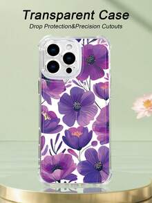 1 pieza Funda de teléfono con diseño de flores moradas tipo amapola, estilo artístico y elegante, funda transparente resistente a golpes, ligera y con corte preciso, compatible con iPhone 17/16/15/14/13/12/11/XS/XR/X/PLUS/PRO/PROMAX, compatible con Galaxy A34/A35/A54/A55, Galaxy S20/S21/S22/S23/S24 Ultra/Plus, compatible con Moto/Galaxy/Redmi/Honor/OPPO, regalo de fiesta - transparente - Ver 1