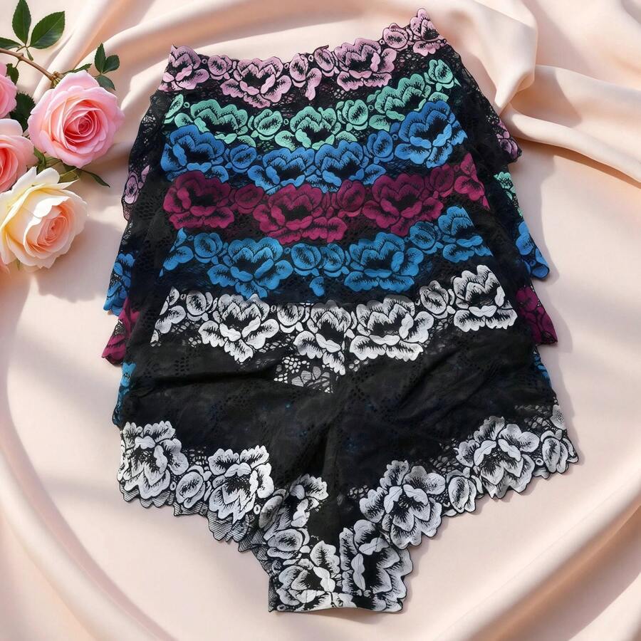 6 pantaletas (70140-2) con un hermoso encaje en diferentes colores que te hara lucir elegante, fresca, hermosa y comoda.