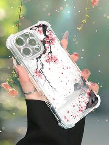 1 pieza Funda de teléfono con diseño de flores de ciruelo en estilo acuarela sobre fondo de paisaje montañoso, estilo artístico y tradicional, funda transparente resistente a golpes, ligera y con corte preciso, compatible con iPhone 17/16/15/14/13/12/11/XS/XR/X/PLUS/PRO/PROMAX, compatible con Galaxy A34/A35/A54/A55, Galaxy S20/S21/S22/S23/S24 Ultra/Plus, compatible con Moto/Galaxy/Redmi/Honor/OPPO, regalo de fiesta - transparente - Ver 8