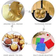 200 tờ giấy bạc nhôm vuông vàng 4"X4", vật liệu tái sử dụng để đóng gói món tráng miệng sô cô la tự làm, giấy gói quà sang trọng cho ngày lễ - Nhiều màu - Xem 4