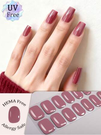 22 Tips UV Free Gel Nail Wraps, Retro Fashion Multi-Style Solid Color Crystal Nail Stickers, Burgundy Nude Purple Brown Full Color Design, Versatile And Not Picky, Salon Quality, Hypoallergenic Easy To Apply And Remove, Ladies And Girls Daily Commuting Party Dating DIY Fashion Nail Art Supplies
