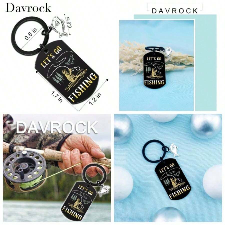 Regalos de pesca para hombres, llavero del da del padre, llavero para pap, accesorios de pesca para hombres, artculos de pesca, regalos para pescador, Negro -, Small - inicial - Ver 1