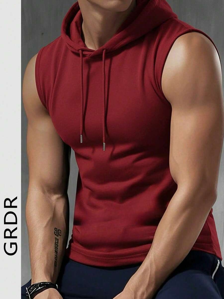 GRDR 男士休闲纯色连帽背心，适合户外健身和跑步，夏季