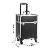 Multi-Tier Aluminum Makeup Trolley – Portable Rolling Cosmetic Organizer With Lockable Design, Detachable Beauty Box - Black - View 2