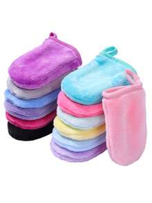 2 pièces/1 set Gants démaquillants réutilisables, 10x13cm Serviettes en velours de corail pour nettoyer le maquillage, retirer l'eye-liner, le mascara et l'huile de la peau - Multicolore - Voir 2