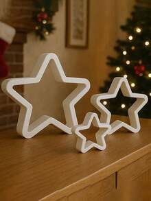 3pcs Nordic Hollow Star Decorations Set - White Layered Star Decor With 3D Layered Effect, No Electricity Needed, Suitable For Fireplace Mantel, Tabletop, Holiday Home Decor - Durable Plastic Structure, Elegant Dining Table Center Piece, Fireplace Decor - Multicolor - View 5