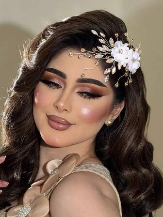 1pc Luxurious Romantic Crystal Decor Women's Wedding Party Hair Accessory, Mesh Flower Hair Clip, Elegant Bridal Headpiece