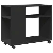 Side Table With Wheels Black 70x35x60 Cm Engineered Wood - Black - View 3