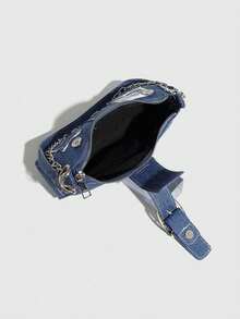 Y2K复古小手提包，撞色字母和星星装饰链条单肩/腋下包，适合女孩、女士、学生、年轻职业人士、上班族、通勤、学校郊游等场合。 - 藍色 - 查看 6