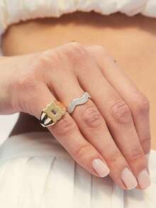 独特优雅的925纯银首饰，镶嵌圆形立方氧化锆，光滑波浪形多层戒指，专为女孩设计 - 鋯環 - 查看 6