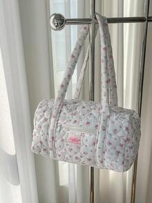 Fashion Floral Design Fitness Bag Travel Fitness Bag Large Capacity Fitness Bag Handbag Large Capacity Yoga Bag Quilted Flower Bow Design Handbag Multi Functional Luggage Bag Travel Storage Bag Weekend Overnight Storage Bag Sports Bag Travel Business Travel Bag Weekend Commuter Bag Travel Daily Elevator, Outing, Work Bag - trắng - Xem 5