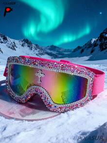 Diamond Heart Cross 1pc Outdoor Sports Oversized Rhinestone Ski Goggles, Personalized Colorful Windproof Goggles, Luxury Rhinestone Colorful Ski Windproof Dustproof Foam Protective Goggles, Fashion Theme Party Oversized Sunglasses, Luxury Crystal Protective Goggles, Mountaineering Sandproof Dustproof Cycling Goggles, Oversized Foam Silicone Ski Goggles, Motorcycle Riding Sandproof Dustproof Protective Goggles