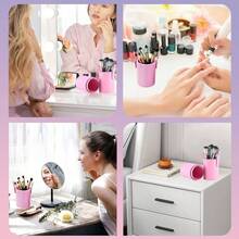 Soporte para Brochas de Maquillaje Rosa 17.5x 6.5 - Organizador Porttil con Botones a Presin, para Viaje y Uso Domstico, Fcil de Limpiar y Decoracin de Moda - Rosa - Ver 3