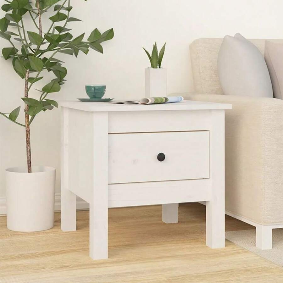 Side Table White 40x40x39 Cm Solid Wood Pine - White - View 1