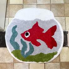4.08 Lbs/Sq.M Thick Plush Rug With TPR Anti-Slip Bottom, Cute Asymmetrical Fish Bowl Shaped Goldfish & Seaweed Element Creative Rug, Soft Comfortable Non-Slip Absorbent For Bedroom, Living Room, Bathroom, Gift - Multicolor - View 1