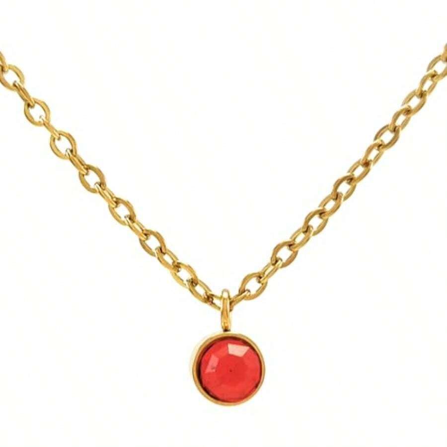 TUTTI JOYERIA ARTESANAL - Collar Piedra del Mes - Birthstone Necklace - Regalo Cumpleaños - Collar del mes con Cristal Austriaco (, )(Rubi (Julio) Redondo) - Multicolor - Ver 1