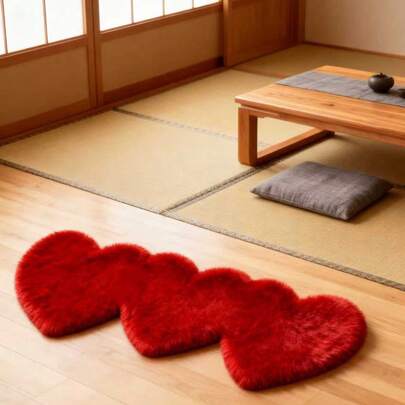 1件红色三心图案装饰地毯，毛绒卧室装饰，情人节适用，小地毯，地毯，爱心家居装饰，客厅地毯，小型客厅地毯，卧室地毯，客厅家居装饰，户外地毯，可水洗地毯