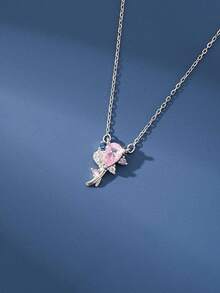 1pc S925 Sterling Silver Minimalist Cute Floral Bouquet & Butterfly Necklace For Women - Bouquet - View 4