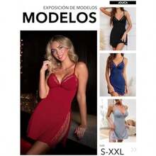 Jouica Conjunto de Lencería Femenina Sensual de Encaje - Pijama Elegante con Bata Ajustable para Noches Especiales(Azul Real 2XL) - Multicolor - Ver 6