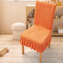 Fundas de silla naranjas con jacquard de hojas y faldón con volantes, elegantes fundas elásticas universales para sillas de comedor. - Naranja - Ver 3