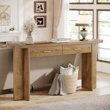 Tribesigns Farmhouse Console Table With 2 Drawers, 63-Inch Long Entryway Table With Storage And Oval Curved Tabletop For Living Room, Hallway, Entrance (Brown) - Brown - View 5