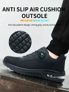1 Pair Steel Toe Shoes, Men's And Women's Steel Toe Casual Sports Shoes, Anti-Smash And Anti-Puncture, Mesh Breathable Sports Shoes Series, Suitable For All Seasons, Soft Sole To Relieve Fatigue, Comfortable, Cushioned Sole Work And Sports Shoes, Fashionable Sports Work Shoes, Suitable For Construction Sites, Daily Maintenance Work, Safety Training, Steel Toe Sports Shoes, Steel Toe Training Shoes, Suitable For Construction Workers, Factory Workers - Black - View 4