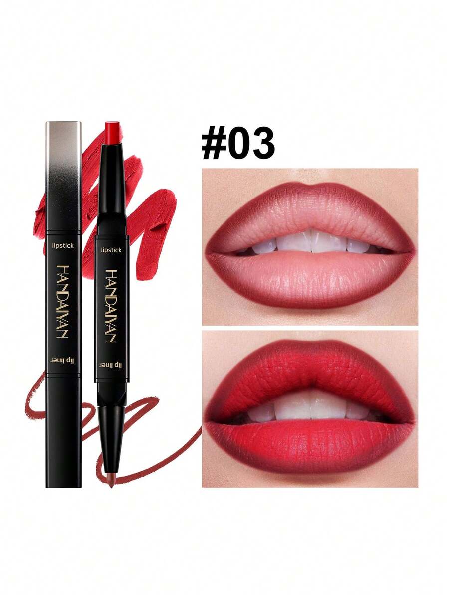 HANDAIYAN 2-In-1 Dual-Ended Lipstick & Lip Liner, Natural Long-Lasting Matte Finish, Great Gift For Singles Party, Christmas, Winter Camping, Portable Cosmetics - 03 - 查看 1
