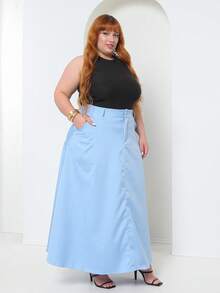 Plus Size Tailored Flared Skirt - Baby Blue - View 2