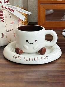 1 Set Of Cute Foot-Shaped Mug With Saucer, Ins Creative Style, Ceramic Material, Coffee Cup, Breakfast Milk Cup, Ceramic Water Cup - Multicolor - View 6