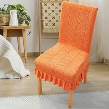 Fundas de silla naranjas con jacquard de hojas y faldón con volantes, elegantes fundas elásticas universales para sillas de comedor. - Naranja - Ver 4