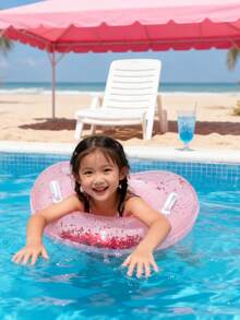 儿童心形充气游泳圈，PVC材质，防倾倒设计，带把手，适合夏季泳池派对和沙滩游戏 - 彩色 - 查看 7