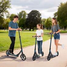 Kick Scooter For Kids Ages 8+, Teens & Adults, 2-Wheel Toddler Scooter With Adjustable Height Handlebar, Wide Anti-Slip Deck, Foldable Lightweight For Boys & Girls Up To 220 Lbs, Black + Blue - 黑藍 - 查看 9