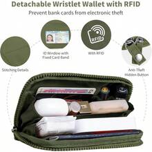 Correa Clip And Go para Teléfono con Cartera, Cordón Cruzado con Cierre Antirrobo, Cartera de Muñeca Desmontable con RFID y Ventana para Identificación para Viajes Diarios - Verde - Ver 4