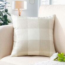 1pc Classic Plaid Pattern Linen Pillow Cover, Autumn Winter Cushion Case For Living Room Sofa Decoration - Beige - View 15