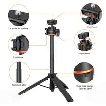 PULUZ Mini Trípode de Extensión para Cámara de Teléfono con Cabezal de Bola de 360 Grados y Zapata Fría para Selfie (Negro) - Negro - Ver 6