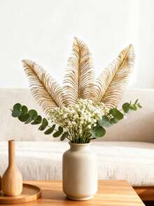 3pcs Gold Glitter Artificial Plants, Realistic Gold Fern Leaves, Fake Plants, Suitable For Flower Arrangements, Chinese New Year And Valentine's Day Gifts, Valentine's Day Decorations, Wedding Decorations, Home Decor, Room Decor, And Wall Decor. Valentine's Day Gold Room Decor And Room Accessories. - Gold - View 7