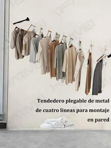 Tendedero Plegable Retráctil De Pared,tendedero Para Ropa, Reforzado Con Metal,compacto, Ahorro De Espacio,capacidad De Carga Resistente - Negro - Ver 4