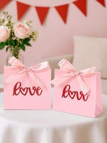 10个白色/粉色礼品袋，心形LOVE设计礼品盒 - 适用于准新娘、新娘、婚礼、单身派对、新娘送礼会、派对用品、伴娘礼物、婚礼回礼、生日派对、小礼物等场合的礼品包装。尺寸：4.5英寸 x 1.77英寸 x 3.9英寸 - 彩色 - 查看 3