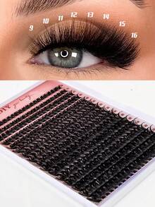 MEM 320/270片/套 单簇假睫毛，D型卷翘，9-16毫米宽睫毛柄，DIY睫毛嫁接，自然浓密，可重复使用，单簇假睫毛嫁接套装，适合居家或户外使用，适用于日常生活、婚礼、约会、派对、音乐节、春季、旅行等各种场合。 - D - 查看 6