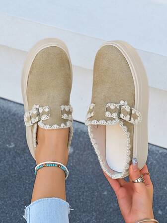 Plus Size Women's Casual Solid Color Slip-On Platform Mules